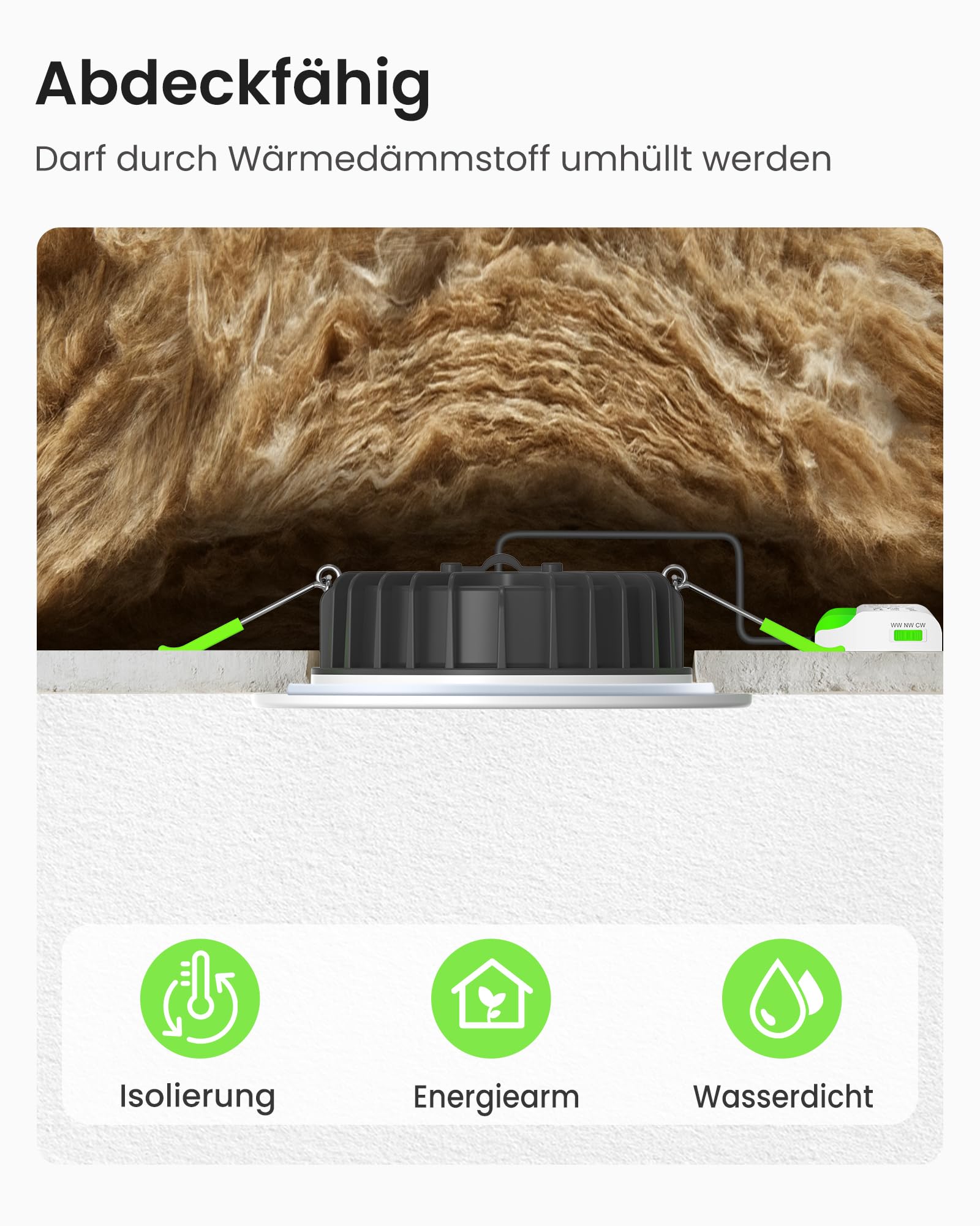 ALUSSO 3CCT LED Einbaustrahler 230V Dimmbar 8W IP65 Loch 70-80MM 6er Set | Warmweiß Neutralweiß Kaltweiß Spots Deckenleuchte Deckenspots Einbauleuchten Einbauspots für Badezimmer Küche, Weiss