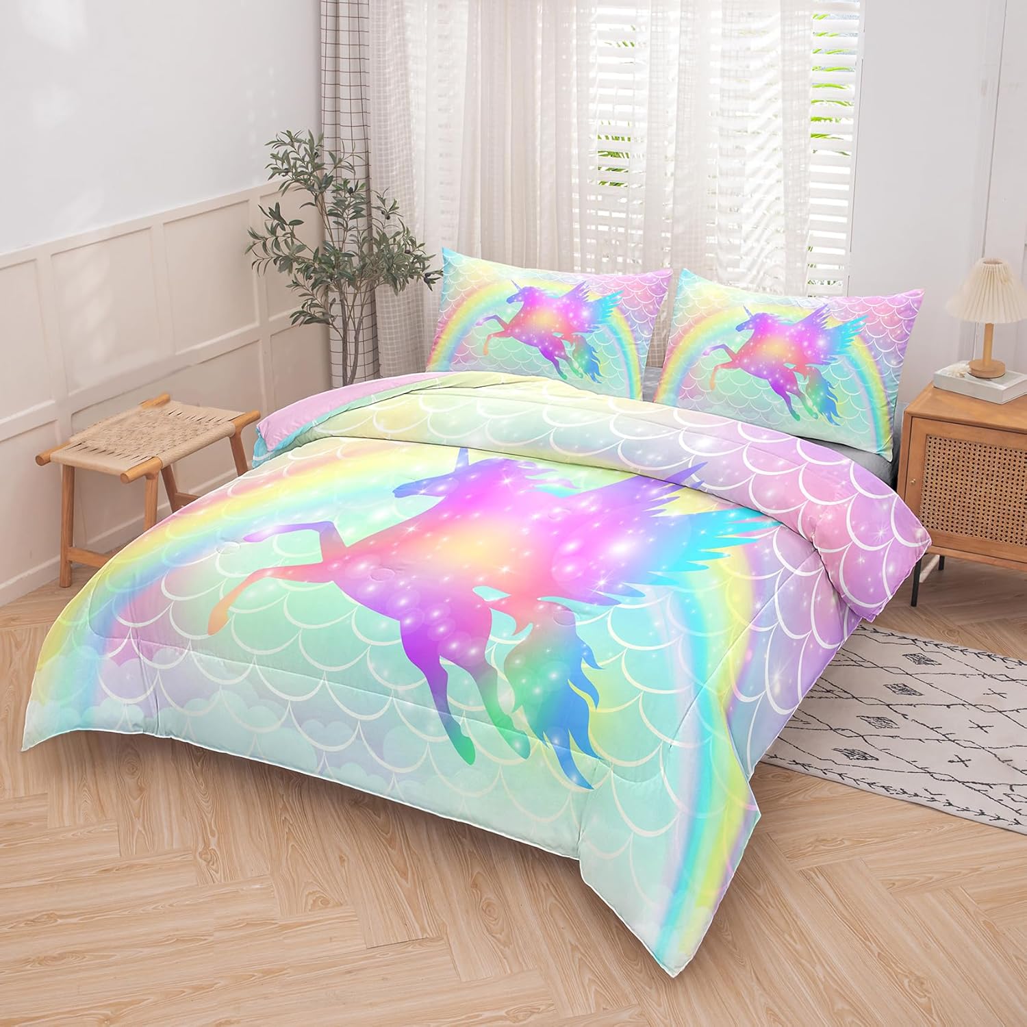 Tailor Shop Queen Size 5-Piece Unicorn Bedding Set - Pink Comforter, Sheets, Bed in a Bag for Girls/Kids