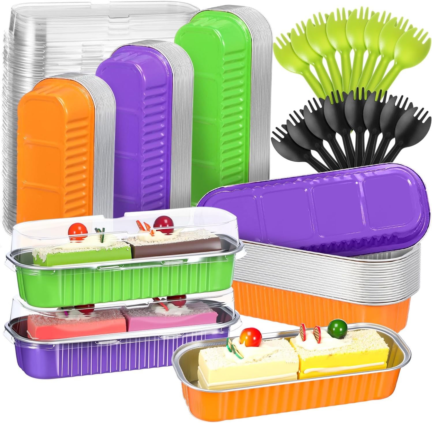 Vesici 60 Pcs Mini Loaf Pans Foil Lids and Spoons Halloween Baking Pans