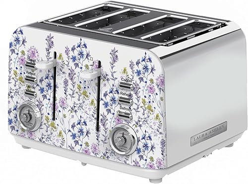 Miniatura 12 de VQ Laura Ashley Elveden - Tostadora de 4 rebanadas de acero inoxidable azul marino | Tostadora multifuncional de bagels y pan de 4 rebanadas con