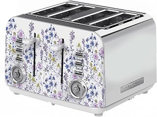 VQ Laura Ashley Wild Meadow 4-Slice Stainless Steel Toaster | Multifunctional Bread and Muffin Toaster, 4 Slices with Adju... Price In India