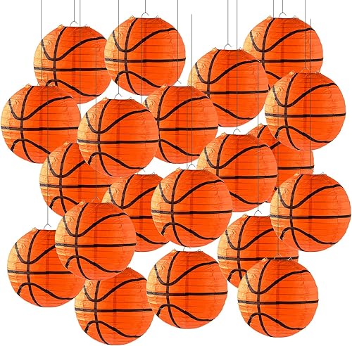 20 linternas de papel de baloncesto naranjas decorativas de 8 pulgadas para colgar en el techo, faroles de baloncesto para fiestas de baloncesto y