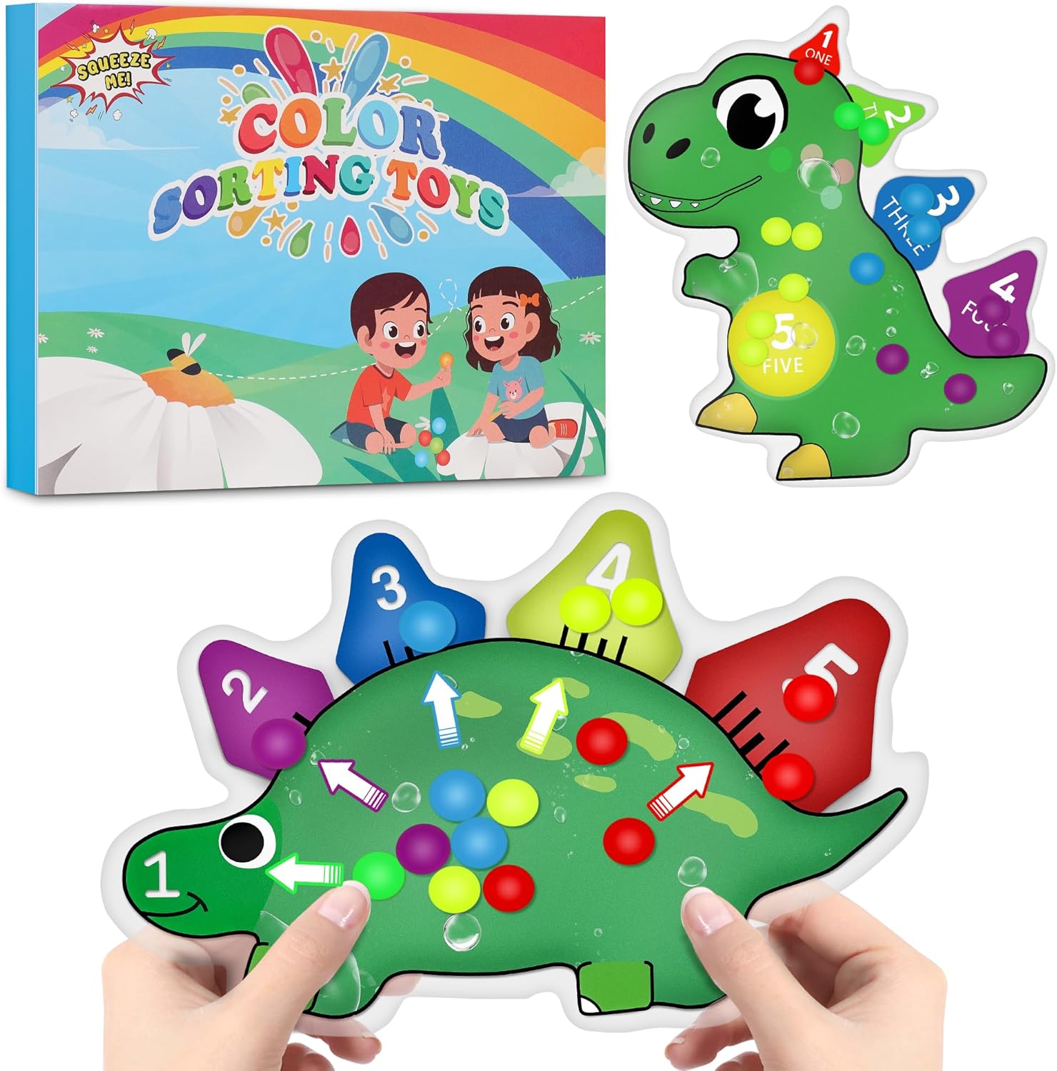 Color Sorting Toys 2Pc Sensory Toys Dinosaur Fine Motor Skills Game for Toddlers, Color Matching Preschool Learning Activities Educational Calm Down Montessori for Kids Boys Girls Gifts