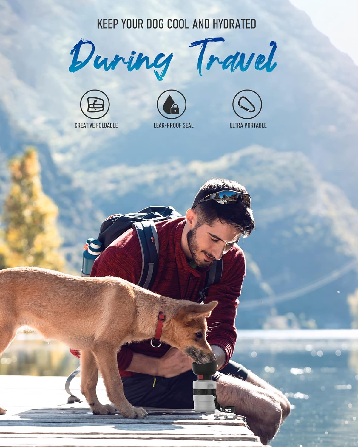 lesotc Dog Water Bottle, Portable Water Dispenser with Bowl, Leak Proof Pet Travel Squeeze Bottle, Puppy Essentials Dog Stuff Accessories for Outdoor Walking, Hiking, Camping - Image 4