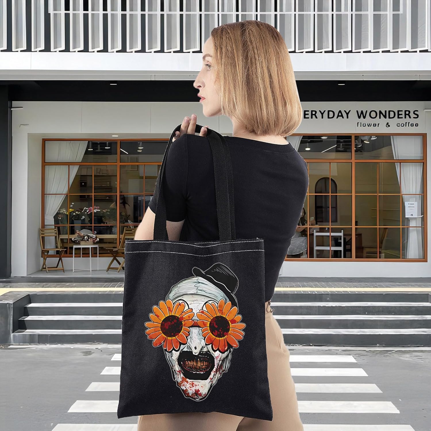 LEVLO Funny Clown Canvas Tote Bag - Movie Fans Gifts, Horror Movie Art Merchandise - Image 2