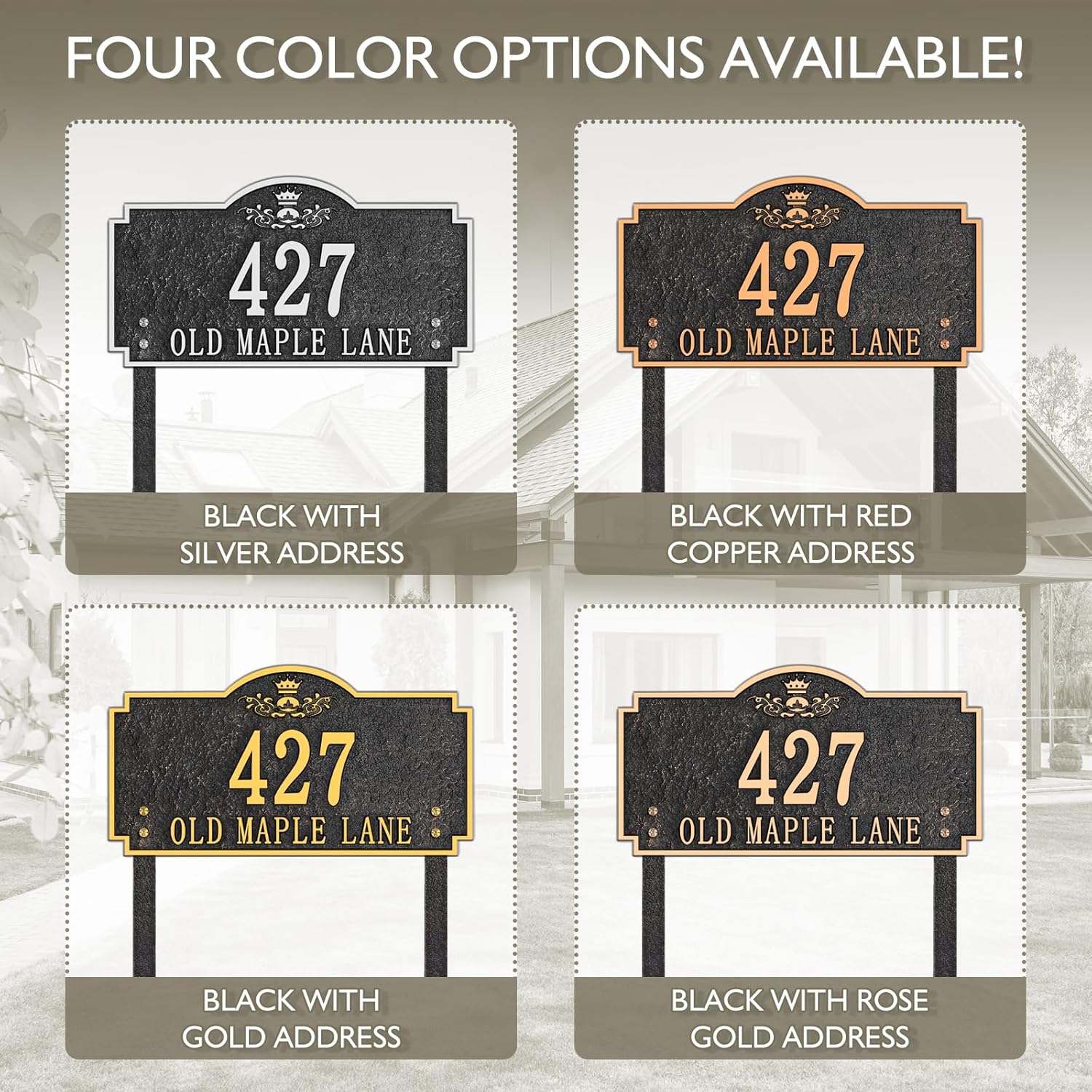 Address Sign LAWN MOUNTED - Custom House Number Sign Plaque,Address Plaque,House Numbers for Outside Lawn,Yard,Ground,Garden,Drive Way,911 Visibility Free Standing with Stakes(Rose Gold)