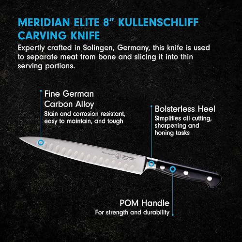 Miniatura 2 de Messermeister Meridian Elite Kullenschliff - Cuchillo de trinchar de 8 pulgadas, hoja fina de aleación de acero alemán, resistente a la corrosión y