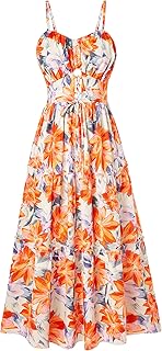 Women's Summer Floral Dress 2025 Spaghetti Strap Smocked Tiered Casual Boho Maxi Long Sundress with Pockets