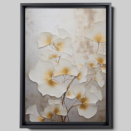 Original Ginkgo biloba Print On Canvas, Modern Textured Gold Wall Art, Abstract Gold Leaves Print, Living room Wall Decor, Home Decor, Decor