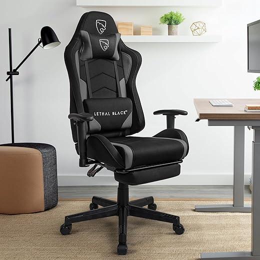 Lethal Black Ergonomic Gaming Chair – with Premium Breathable Alcantara Fabric, Multi Adjustable Armrests, Neck & Lumbar Support (Titan Series, Black)