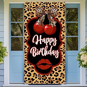 Cheetah Print Birthday Banner, Cheetah and Cherry Birthday Decorations