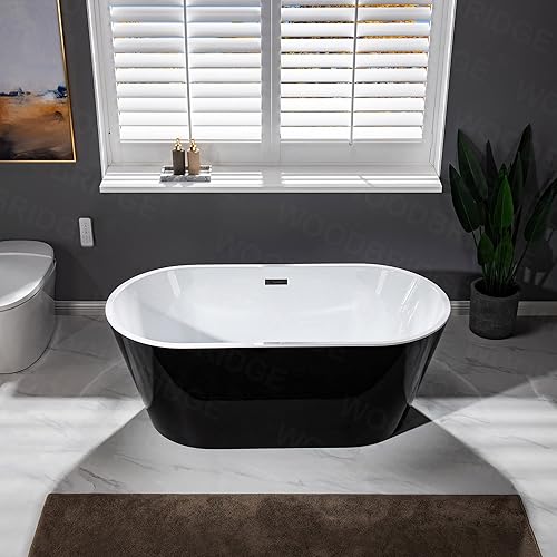 Miniatura 11 de WOODBRIDGE Bañera de acrílico independiente de 59 pulgadas, bañera negra de remojo contemporáneo con desbordamiento y drenaje negro mate, B1814-MB