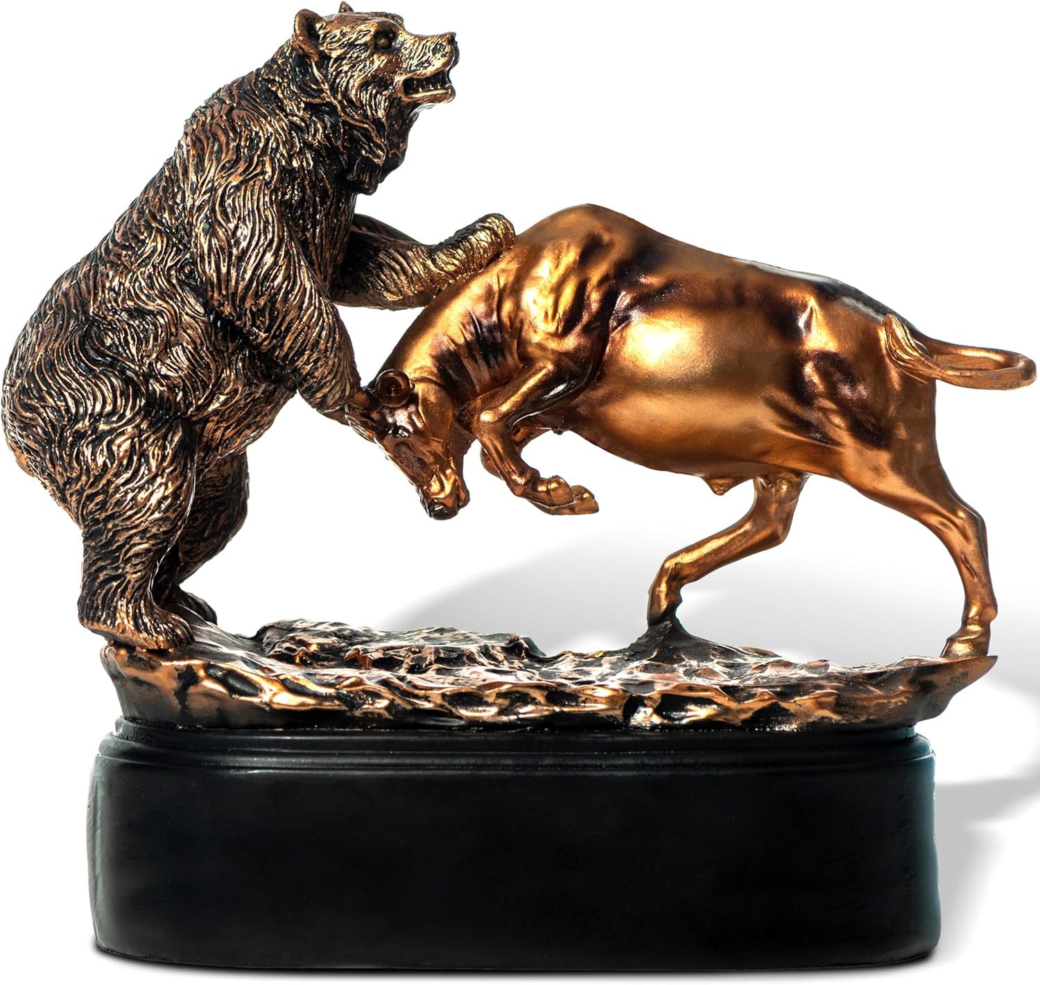 Bull and Bear Statue, Wall Street Bull Figurine, 9x9.5 Stock Market Decor Sculpture, Resin with Bronze-Like Finish, Finance Gifts for Traders and Investors