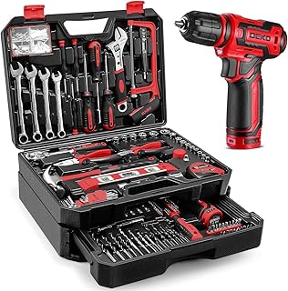 Boite à Outils Complète: DEKO Caisse à Outil avec Visseuse Sans Fil 12V 12N.m, 800RPM - Malette Outils 238 Pièces avec Mèches, Tournevis, Clés et Accessoires - Rouge
