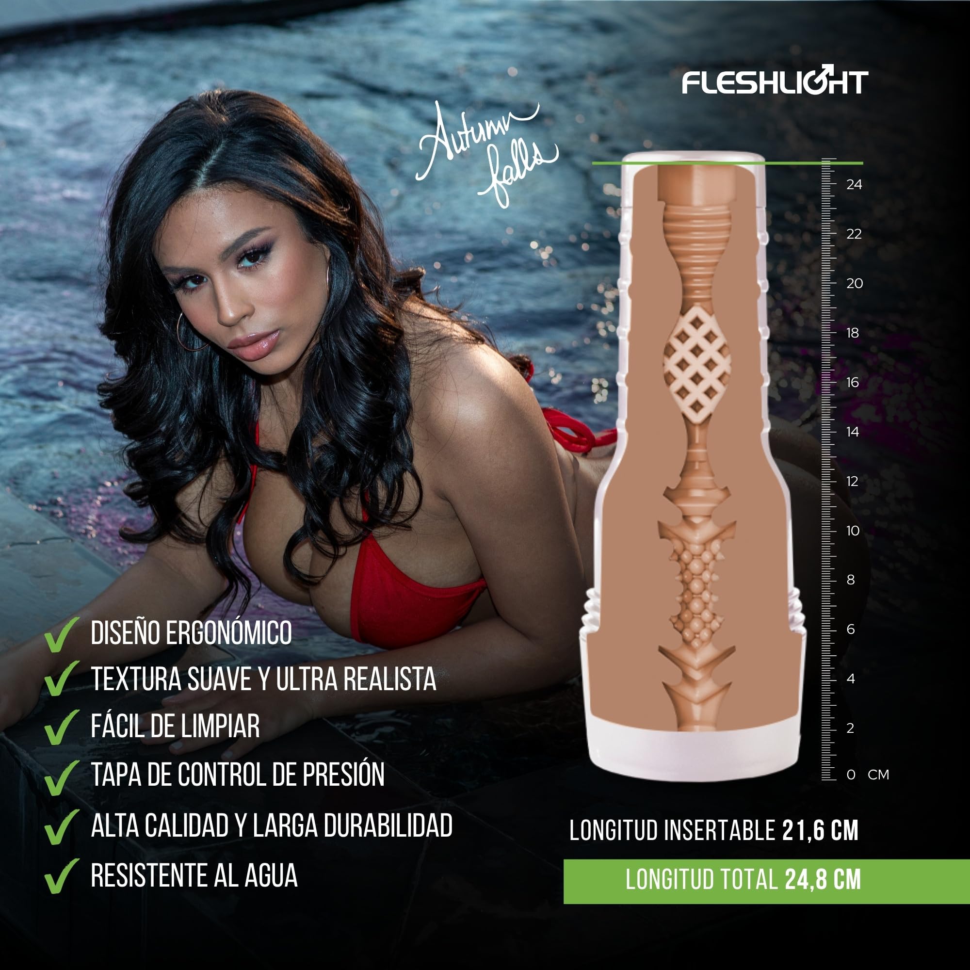 Fleshlight - Autumn Falls - Masturbador Masculino de Experiencia Real – SuperSkin - Interior Con Ondas de Tensión Intermitentes - Diseño Discreto - Moldeado de Autumn Falls – Fácil de Limpiar