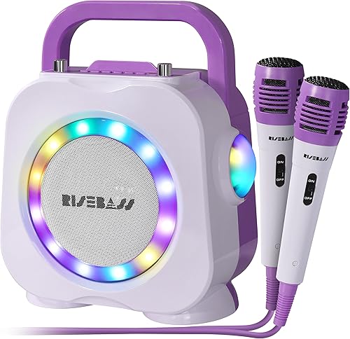 Máquina de karaoke para niños, altavoz Bluetooth con 2 micrófonos, máquina de karaoke portátil para niños para niñas y niños, regalo de cumpleaños