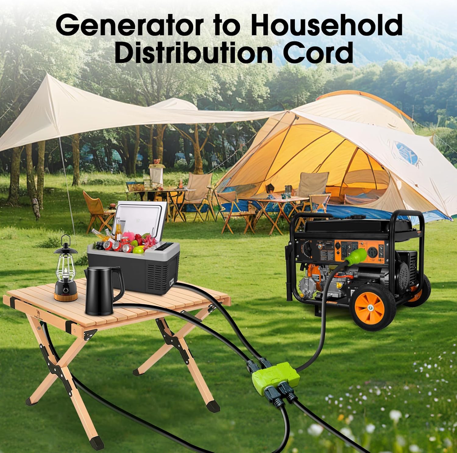 30 Amp to 20 Amp 110V Generator Distritution Cord with Circuit Breaker,NEMA L14-30P/Four 5-15R, 4 Prong 10 Gauge Flexible Generator Power Cord,30Amp 7500 Watts (25FT)