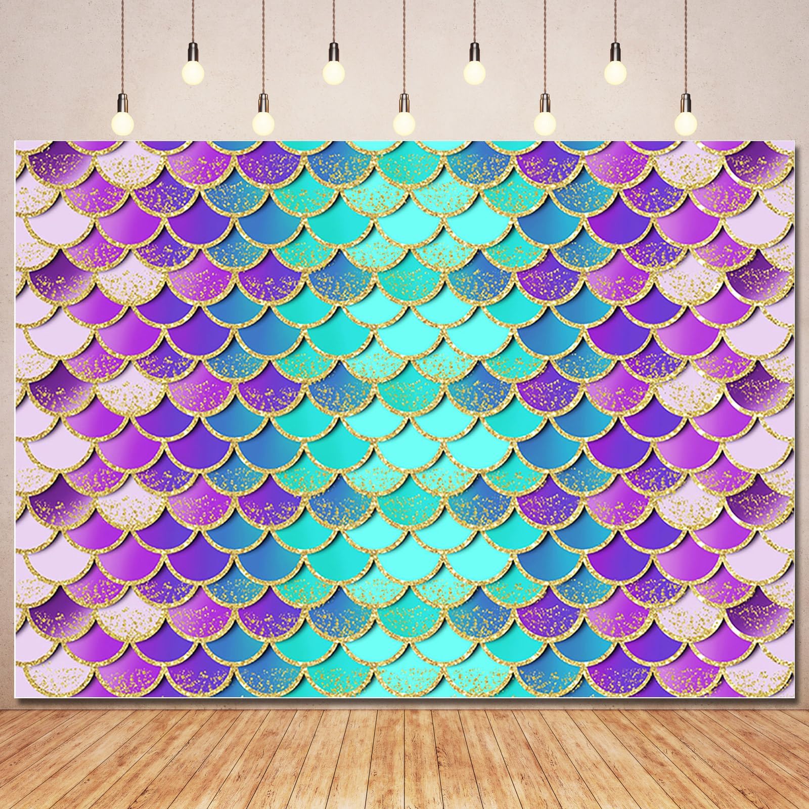 Little Mermaid Backdrop Banner for Kids Birthday Decorations,Mermaid Birthday Party Backdrops Purple Aqua Scales Photography Background for Girl Princess Baby Shower Photo Booth Supplies 7x5ft