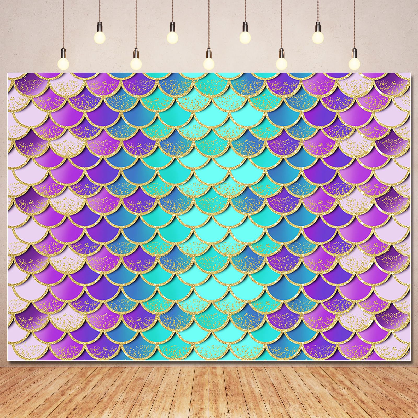 Little Mermaid Backdrop Banner for Kids Birthday Decorations,Mermaid Birthday Party Backdrops Purple Aqua Scales Photography Background for Girl Princess Baby Shower Photo Booth Supplies 7x5ft