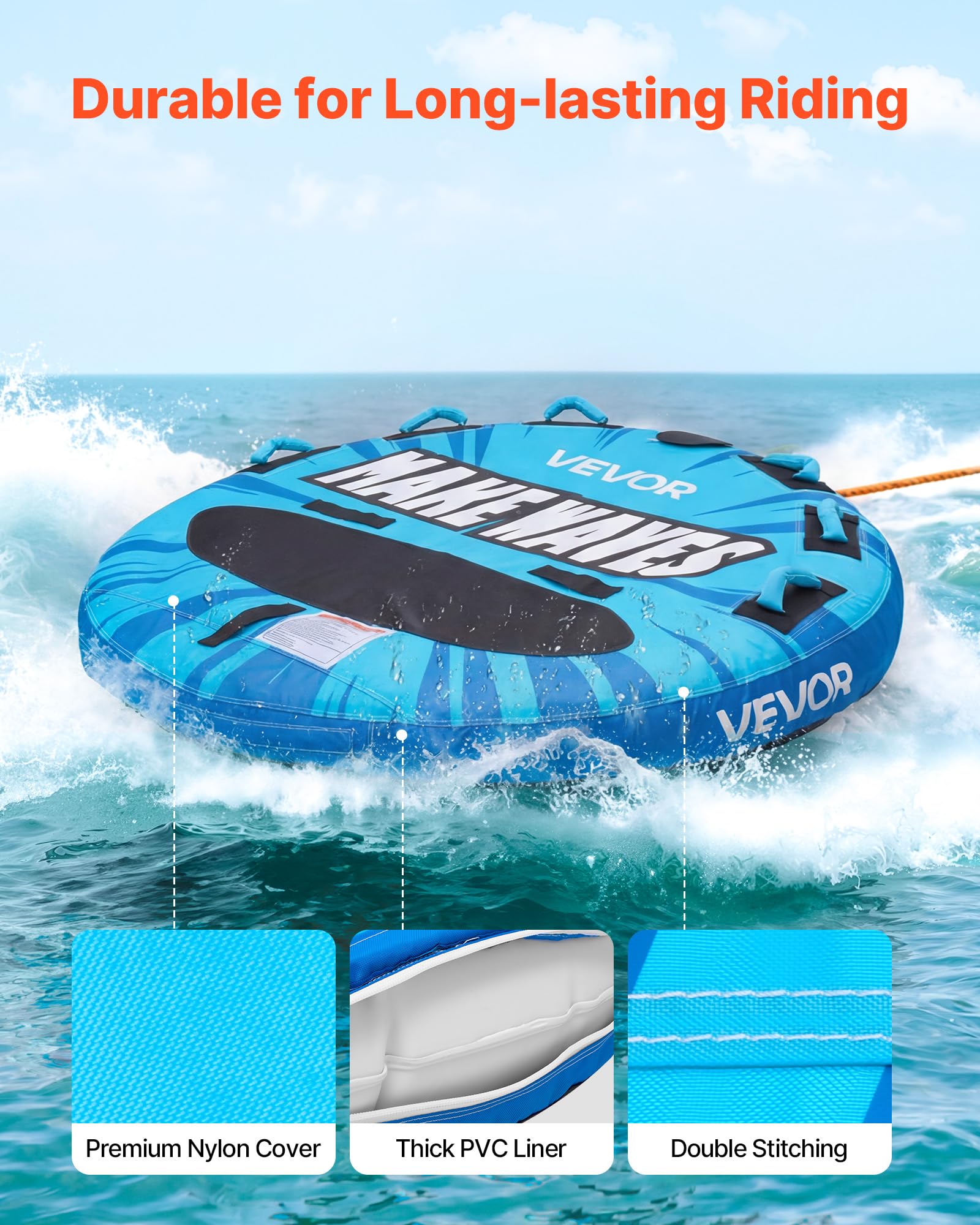 VEVOR Flotador de Arrastre Inflable 159,5 cm para 3 Personas Carga 231 kg Azul