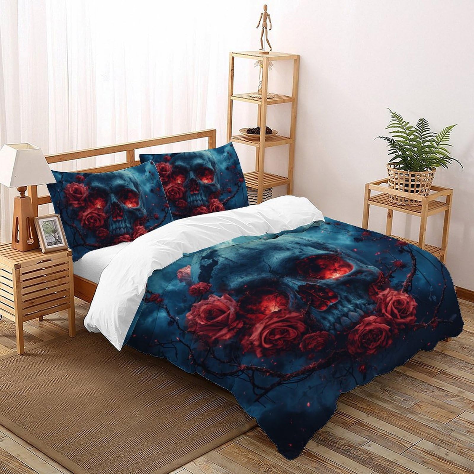 Housse de couette kids gothique 200x200cm avec 2 taies d'oreiller pour parure de lit double enfant