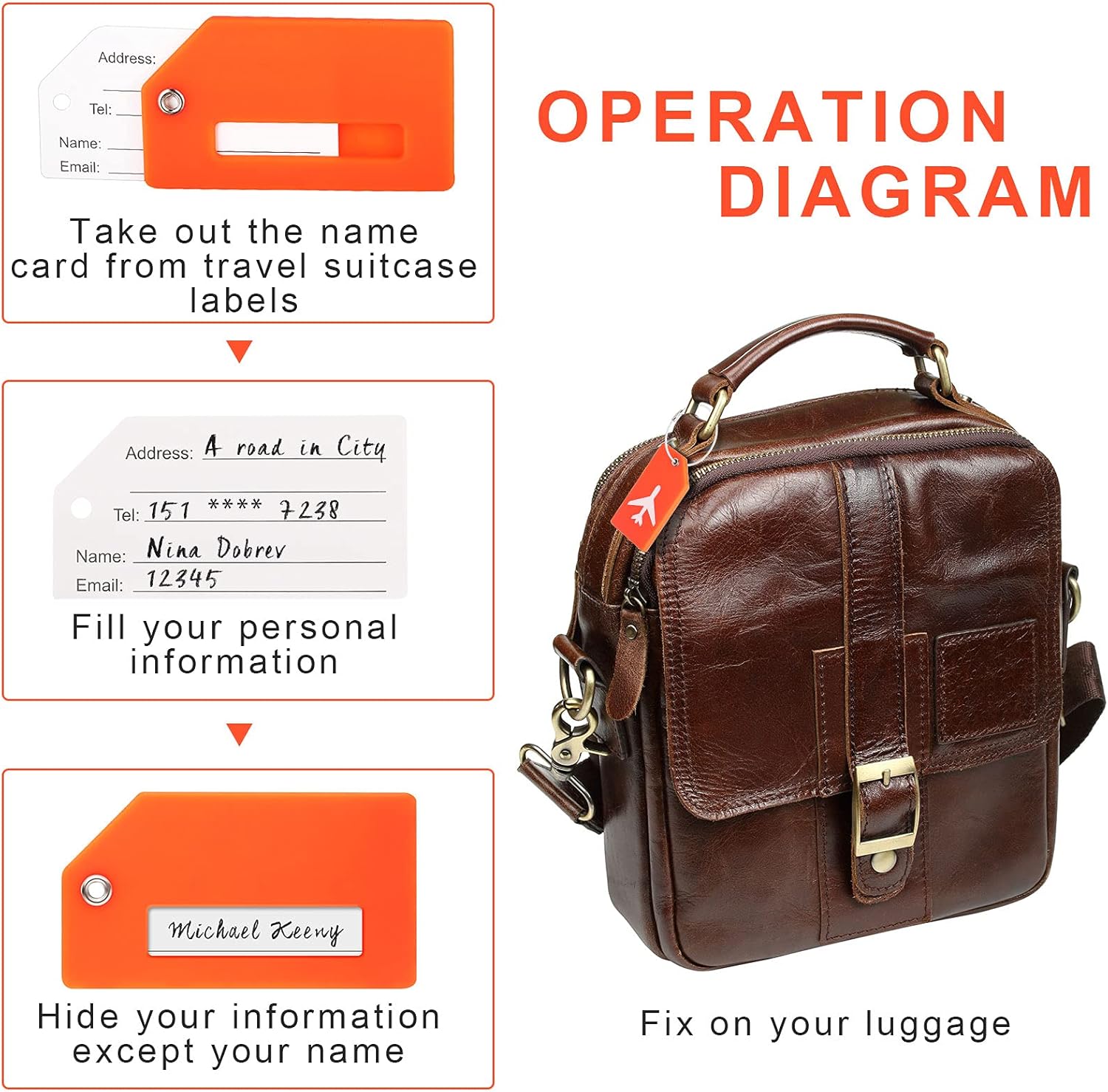 8 Pieces Luggage Tags Silicone Luggage suitcases Tags for Travel Luggage Name Tags Includes Name Cards with Partial Privacy Cover & Stainless Steel Loops for Secure Fastening (Orange) : Clothing, Shoes & Jewelry
