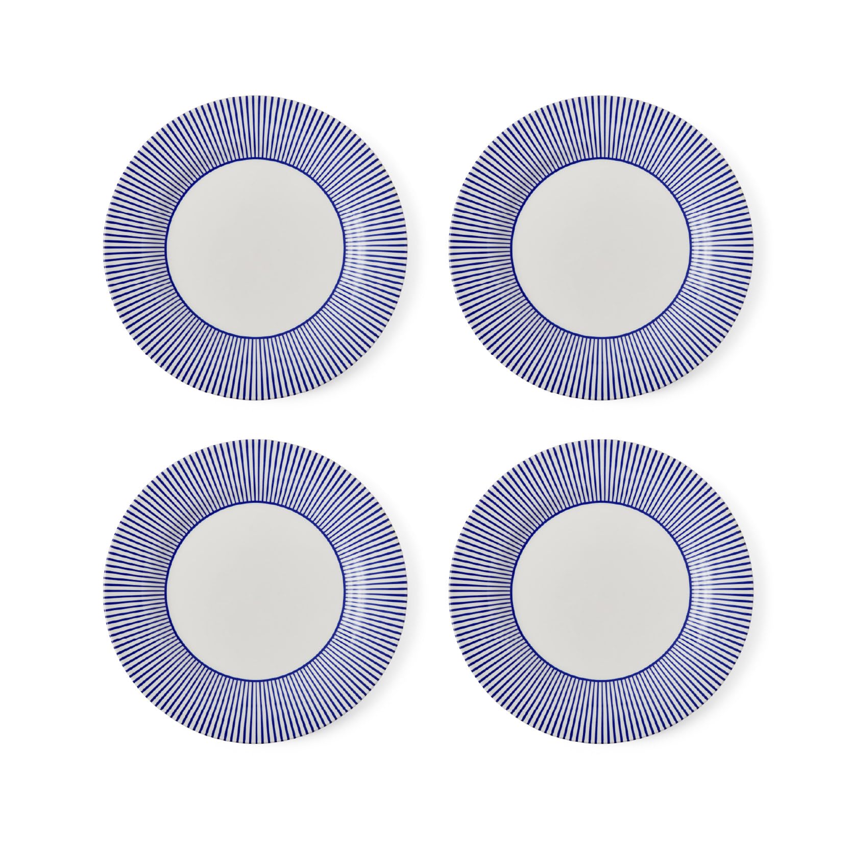Spode Steccato Collection - 11" Dinner Plate, Stripe Cobalt Blue (Set of 4) | Fine Earthenware | Microwave and Dishwasher Safe | Made in England | Large Serving Plate for Salad, Pasta, or Appetizers