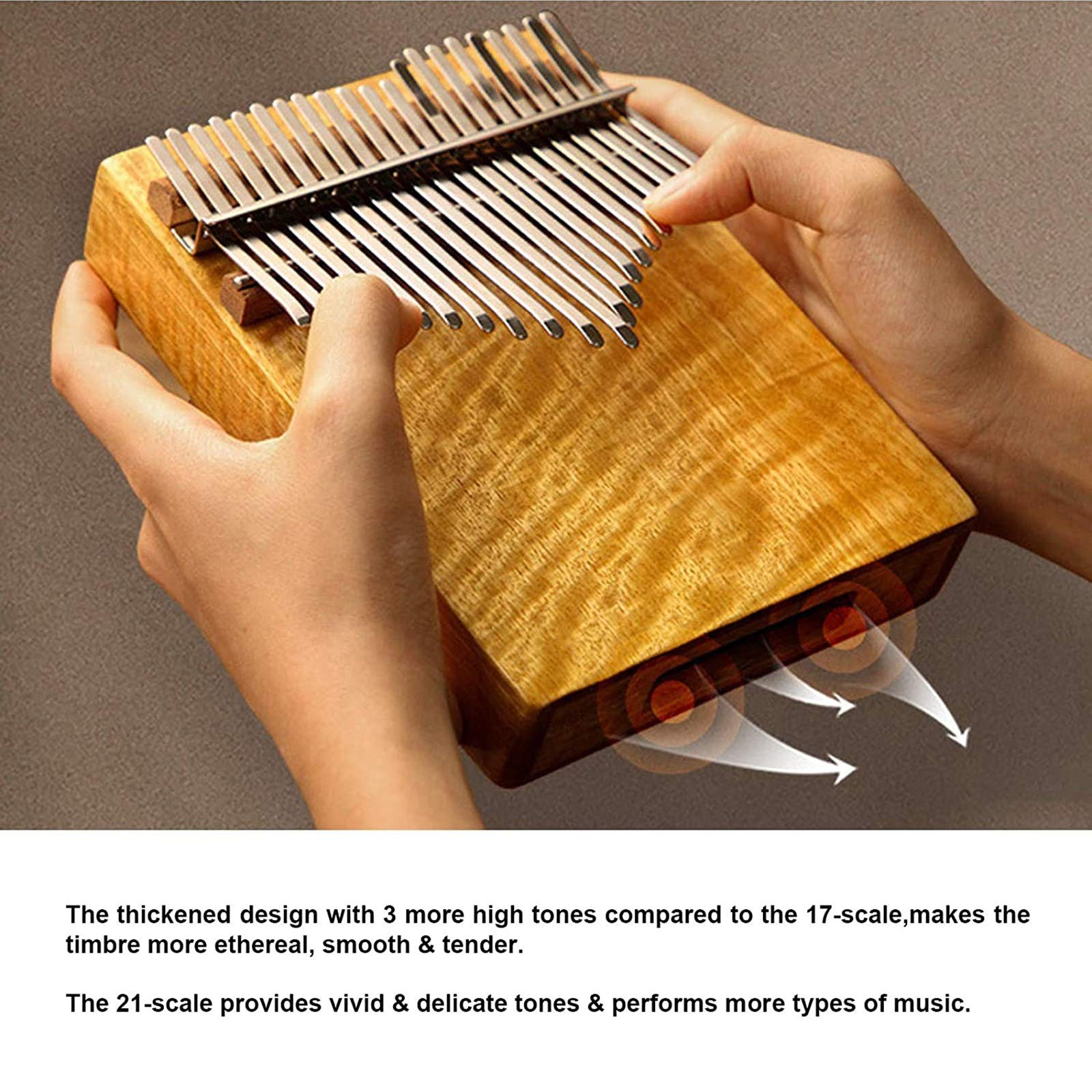 Kalimba Thumb Piano 17/21 Teclas, Exclusivo Piano de Madera con Sombra Dorada (trae Aroma) con Pastilla, Martillo de afinación, Caja, cancionero, Regalo para niños Adultos Principiantes