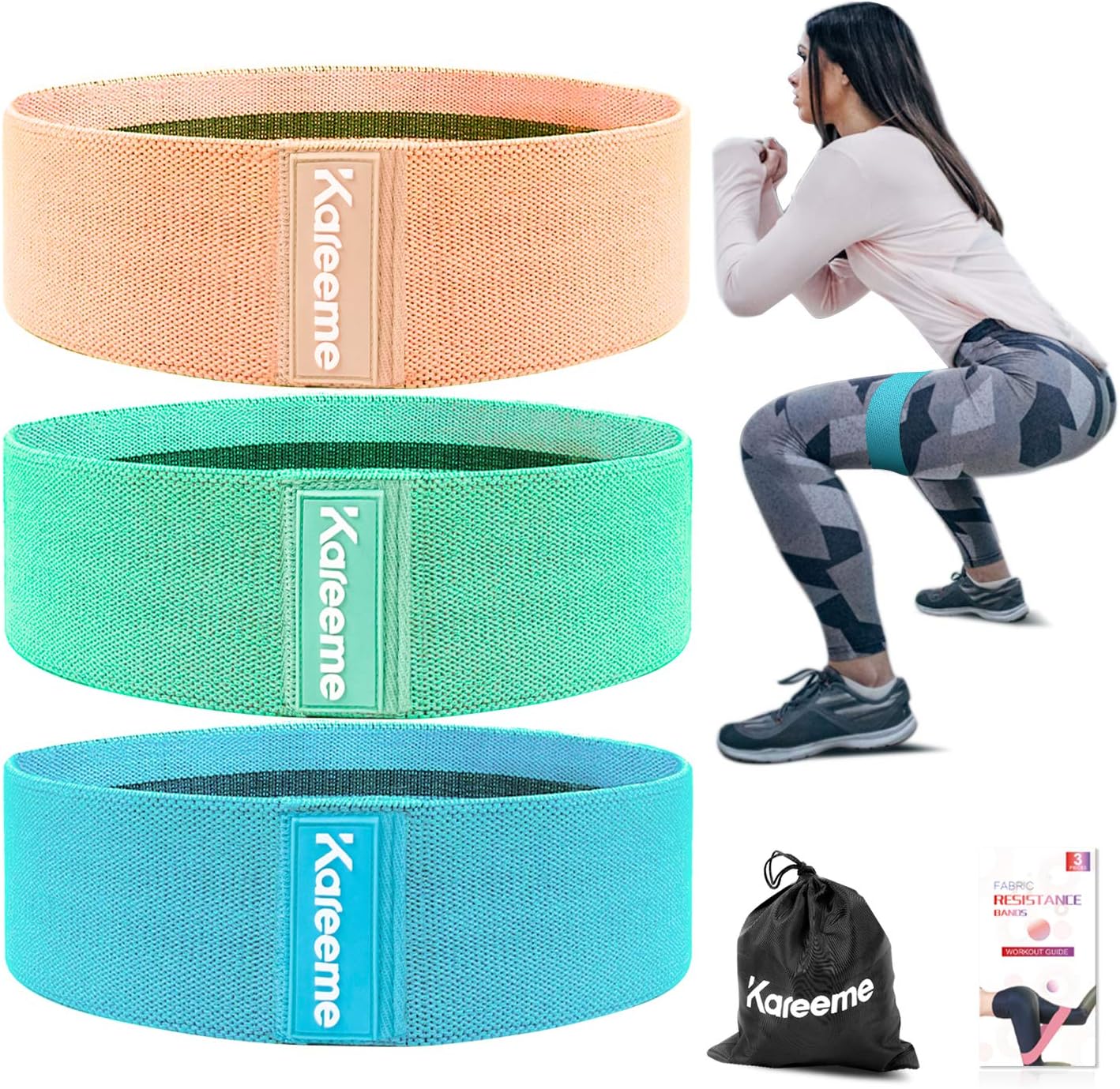 Resistance Bands for Legs and Butt Exercise Loops Bands Set Non Slip Booty Bands for Women Wide Workout Bands Hip Thigh Glute Bands Fabric Elastic Strength Squat Band Beginner to Professional