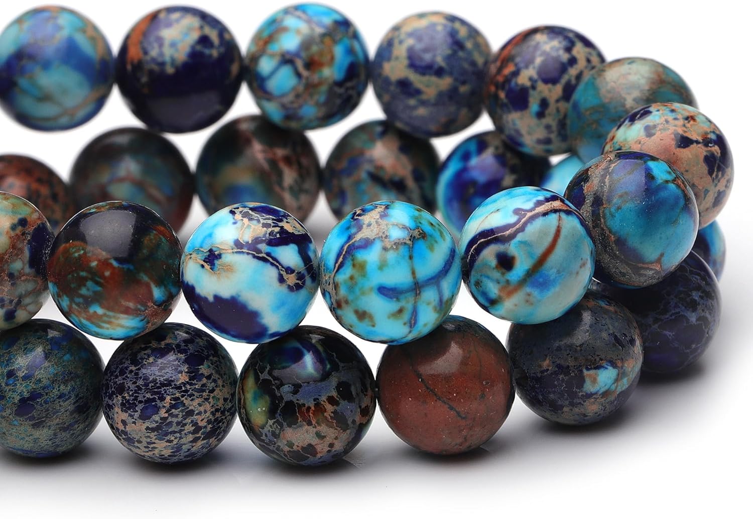 8mm Natural Stone Beads for Jewelry Making,Blue Imperial Jasper Polished Smooth Round Gemstone Beads for Bracelet Necklace 15 Inch - Image 4