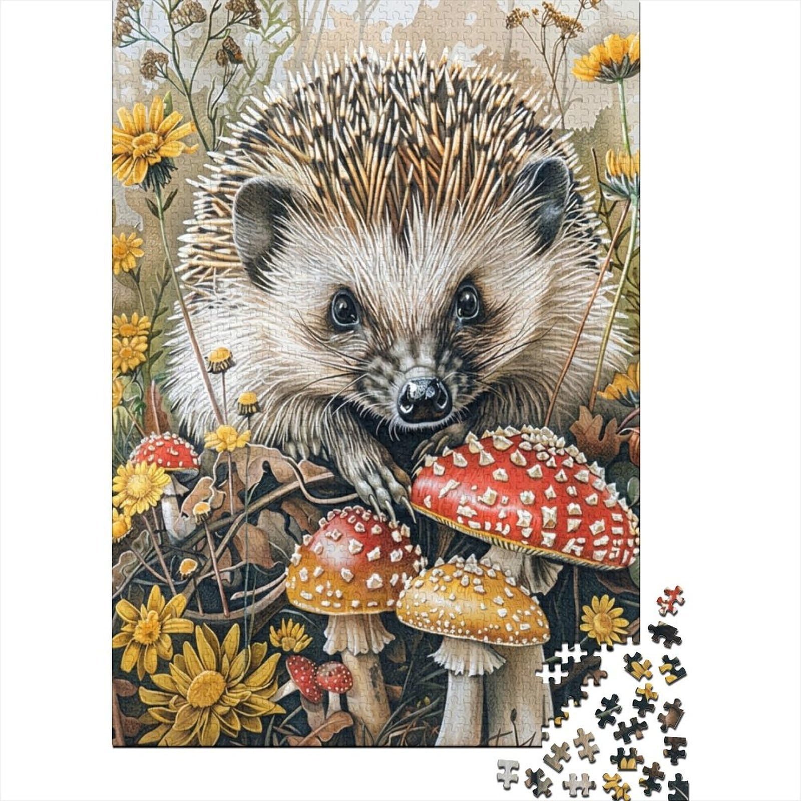Hedgehog Mushrooms Jigsaw Puzzle Game Adults 1000 Piece Paper Stress Relief Leisure
