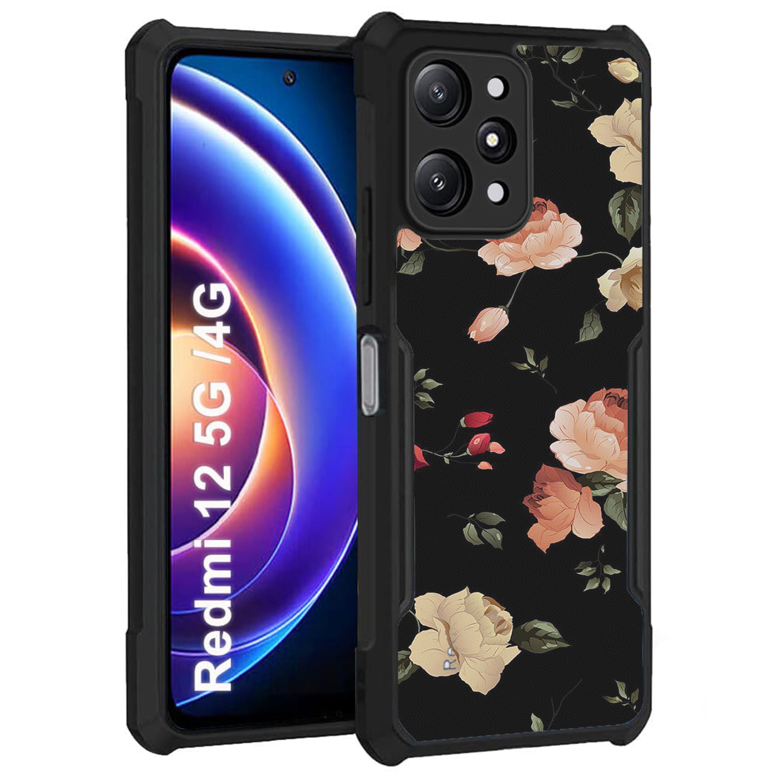 COBERTA Slim Shockproof 360 Degree Protection Design Back Cover Case for Redmi 12 4G | (Bright Black Floral) (B0CM8WCW2V) Amazon Price History, Amazon Price Tracker