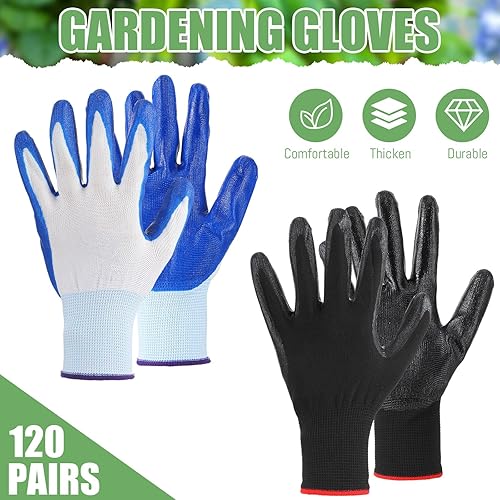 Miniatura 10 de Sintuff 120 pares de guantes de jardinería para mujeres y hombres, guantes de jardín antideslizantes con revestimiento de goma transpirable a granel