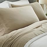 Superior Chloe 100% Cotton Percale Pillowcase Set, Pillow Case 2 Pack, Vintage Wash, Boho Chic Decor, Modern Linen Texture Bedding, Bedroom Basics, Accent Essentials, Set of 2, Standard Size, Beige
