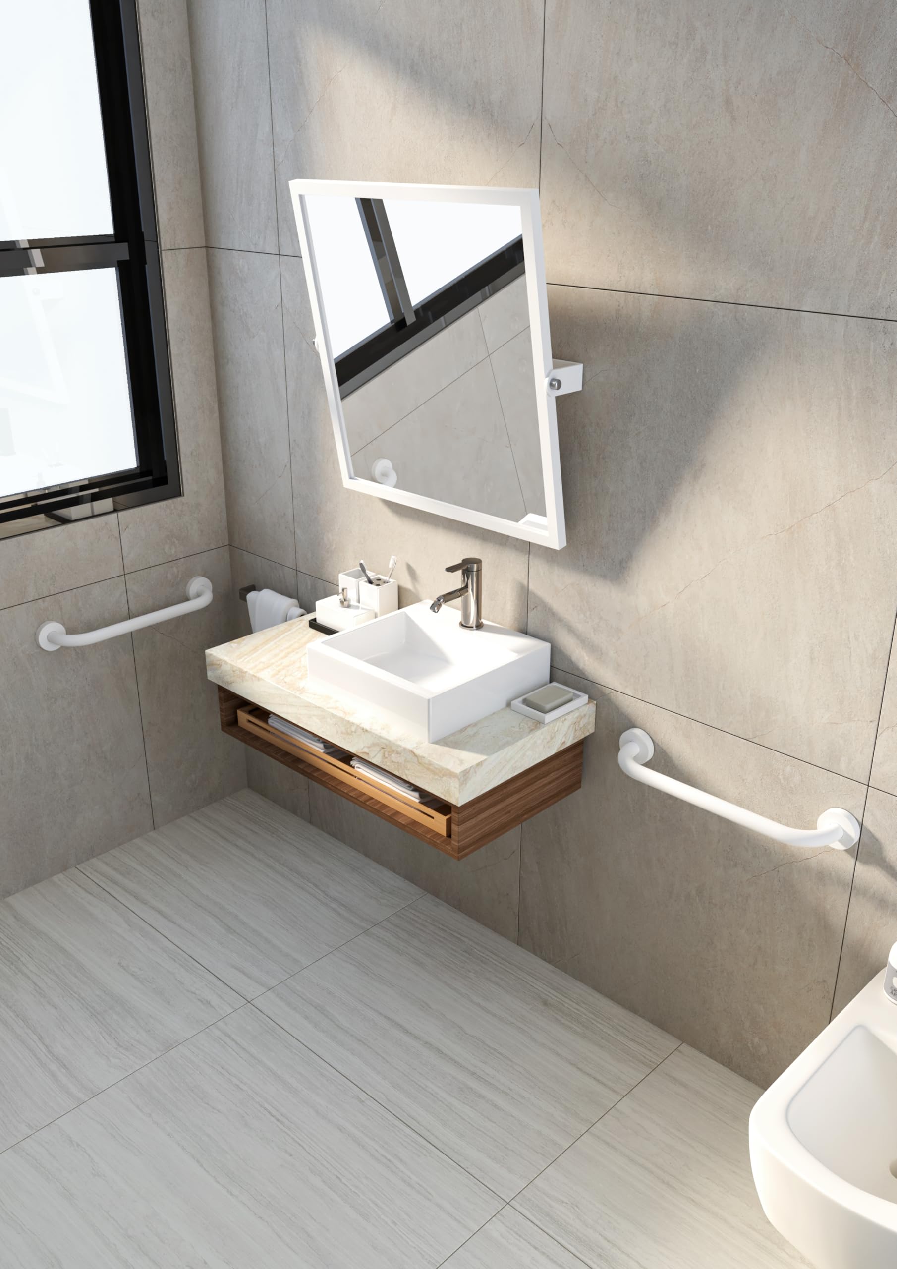 NEGRARI Maniglione di Sicurezza Bagno, per disabili e Anziani in acciaio, Carico fino a 150 Kg, L 60 cm, Bianco