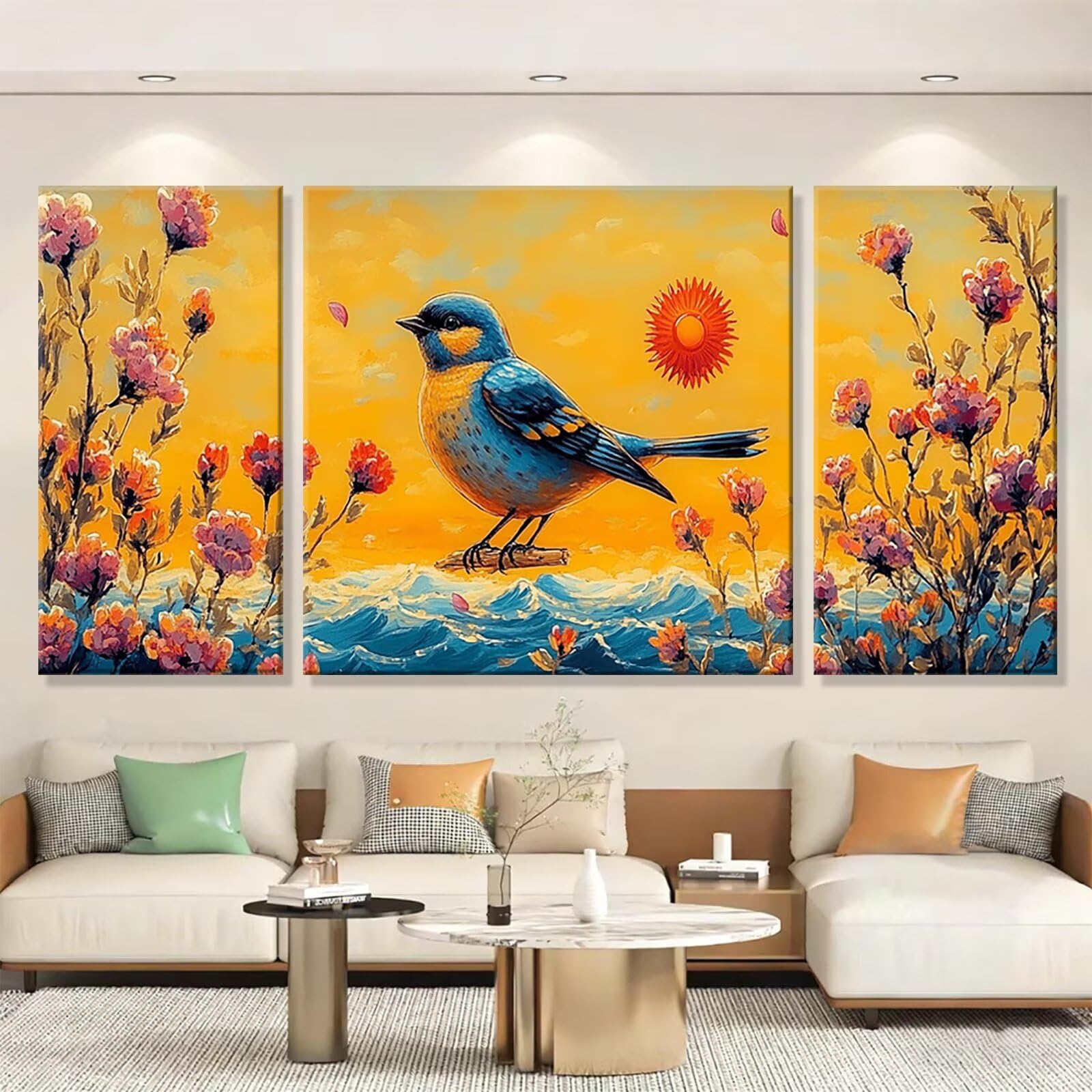 3 Pezzi Dipingere con i Numeri adulti, Paint by Numbers Uccello Fiore, Kit Lavoretti Creativi, Kit di Pittura Acrilica Fai-da-Te, con 3- Pennello, Decorazioni Casa 70x140cm (Senza Cornice) y1s-716