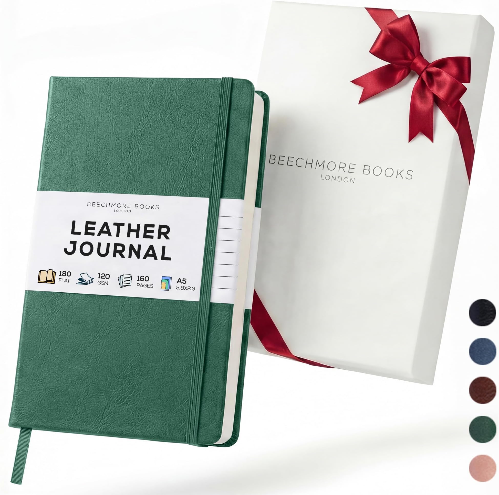 Ruled Notebook - British A5 Journal by Beechmore Books of London | Hardcover Vegan Leather, Thick 120gsm Cream Paper, Professional Lined Notebook in Gift Box, 21 x 15 cm (Dartmouth Green)