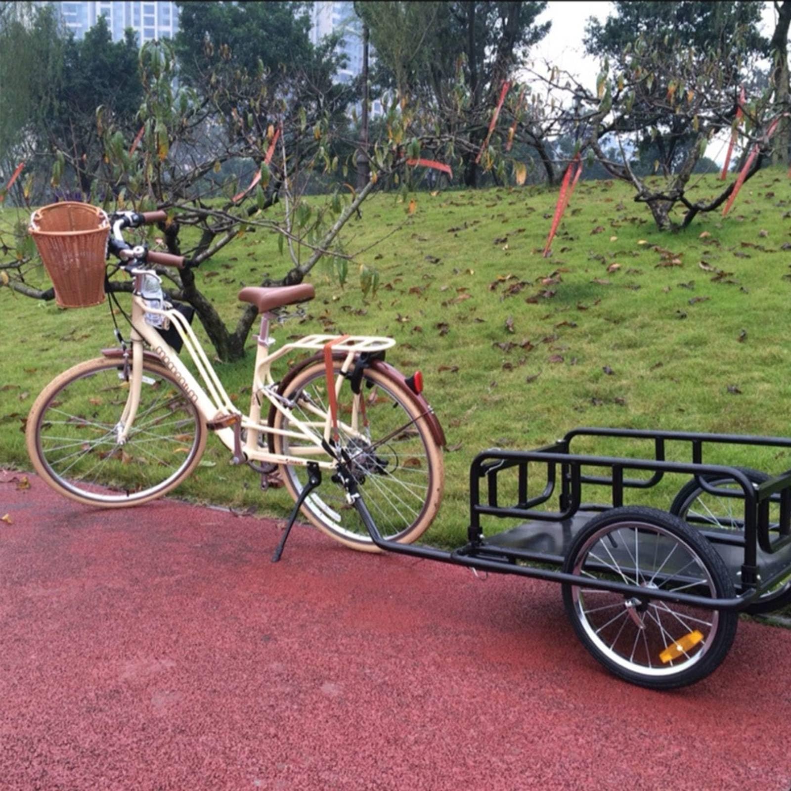 B Baosity Carro de Carga Plegable Remolque Bicicleta Tráiler Carrito Barandillas Ruedas Marco de Hierro Reforzado Estable y Fiable Adecuado para Compras Camping Jardinería Transporte Diario