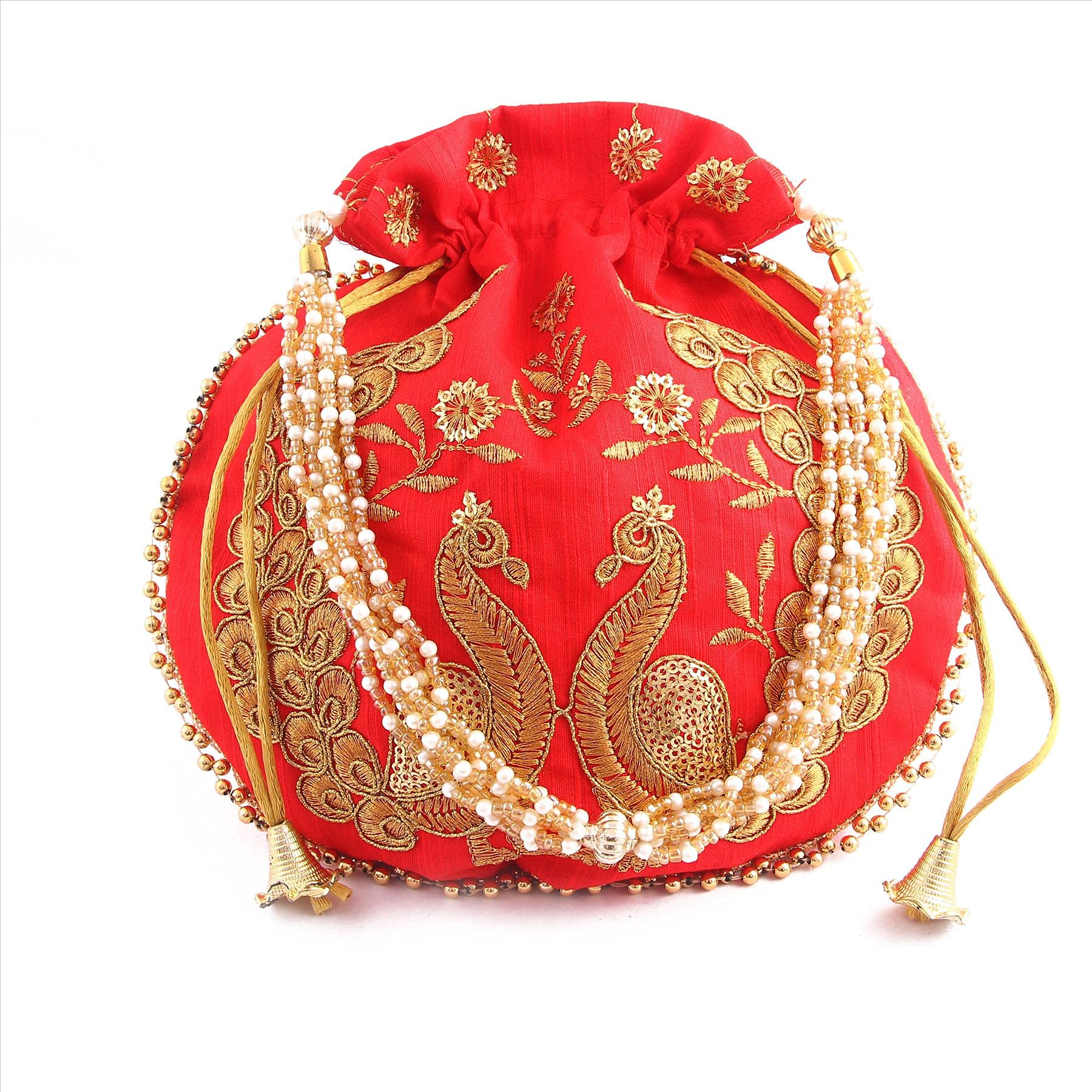 Indian Handicraft Women's/Girl's Dual Peacock Work Potli Hand Bag-02-image-45