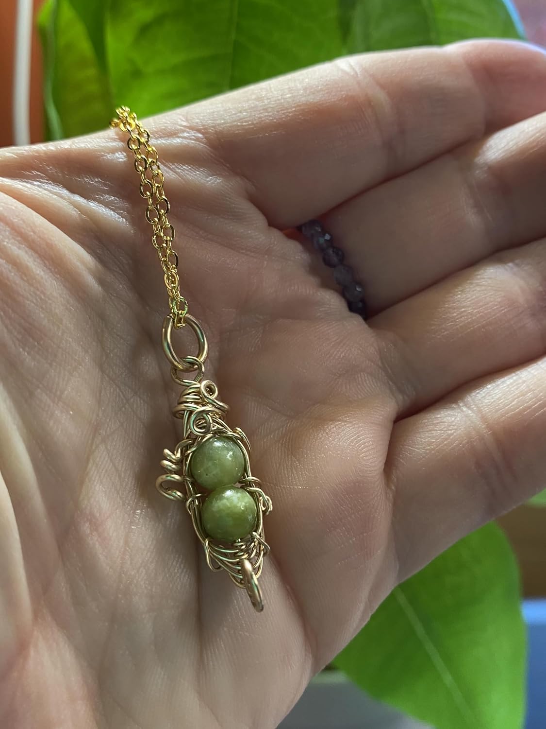 Peridot Customizable Peas in a Pod PeaPod (1,2,3,4,5 or 6) Necklace Wire Wrapped in Steel/Silver/Copper/Bronze/Copper/Titanium/Black Iron/14k Gold/14k Rose Gold/Black Niobium