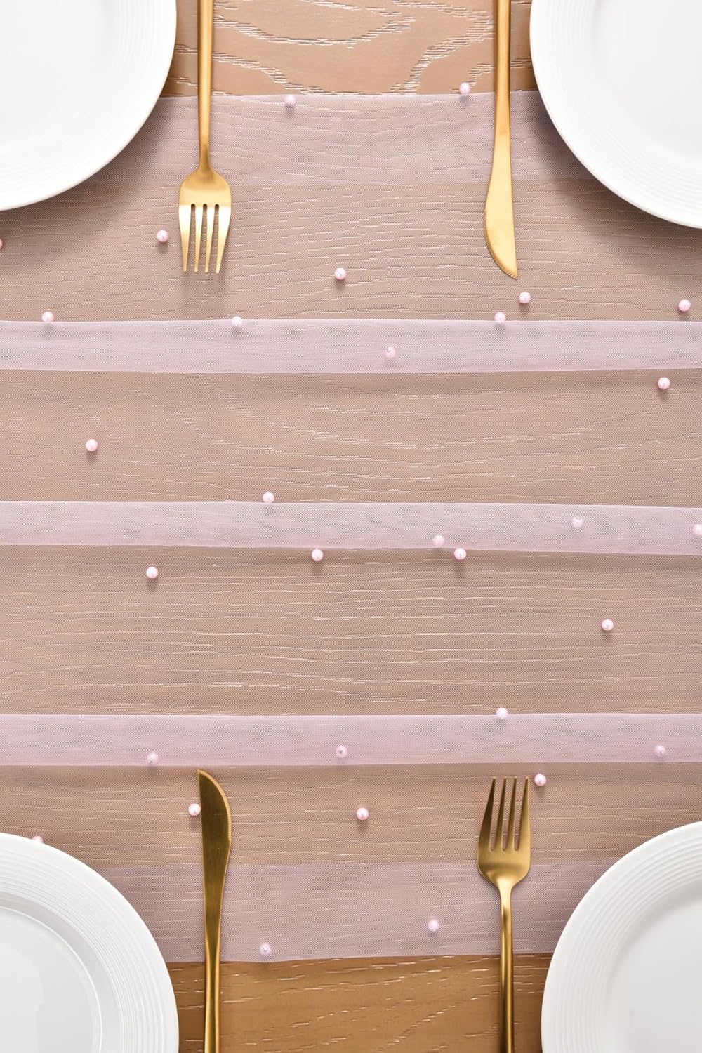 Pink Pearl Table Runner 120 Inches Boho Rustic Tulle Lace Table Runner Seasonal for Home Dining Wedding DIY Craft Wedding Birthday Baby Shower 4pcs