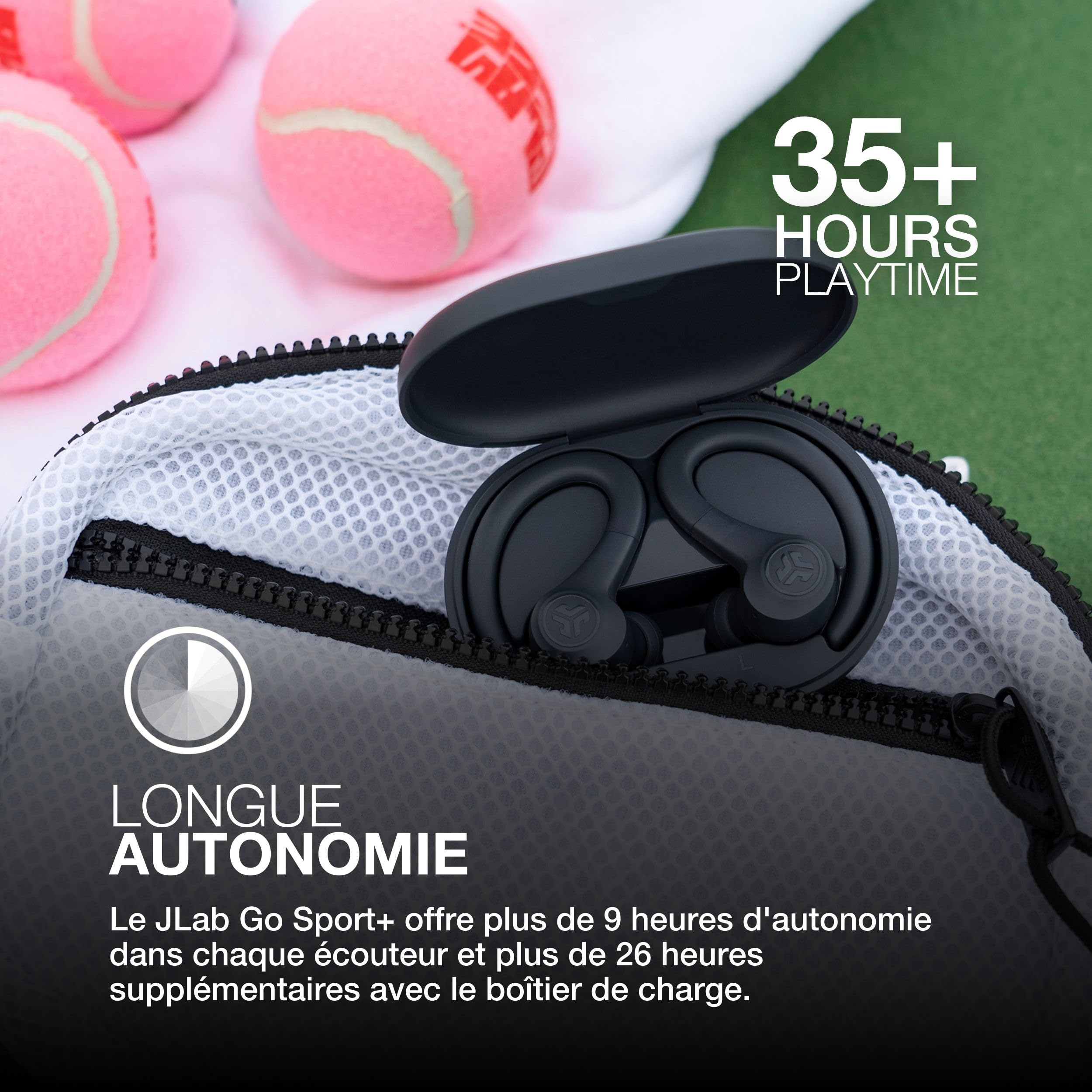 JLab Go Air Sport+ Écouteurs Bluetooth sans Fil Sport, Graphite | True Wireless, Oreillette 35h de Batterie, Indice d'Étanchéité IP55, Contrôle par Application