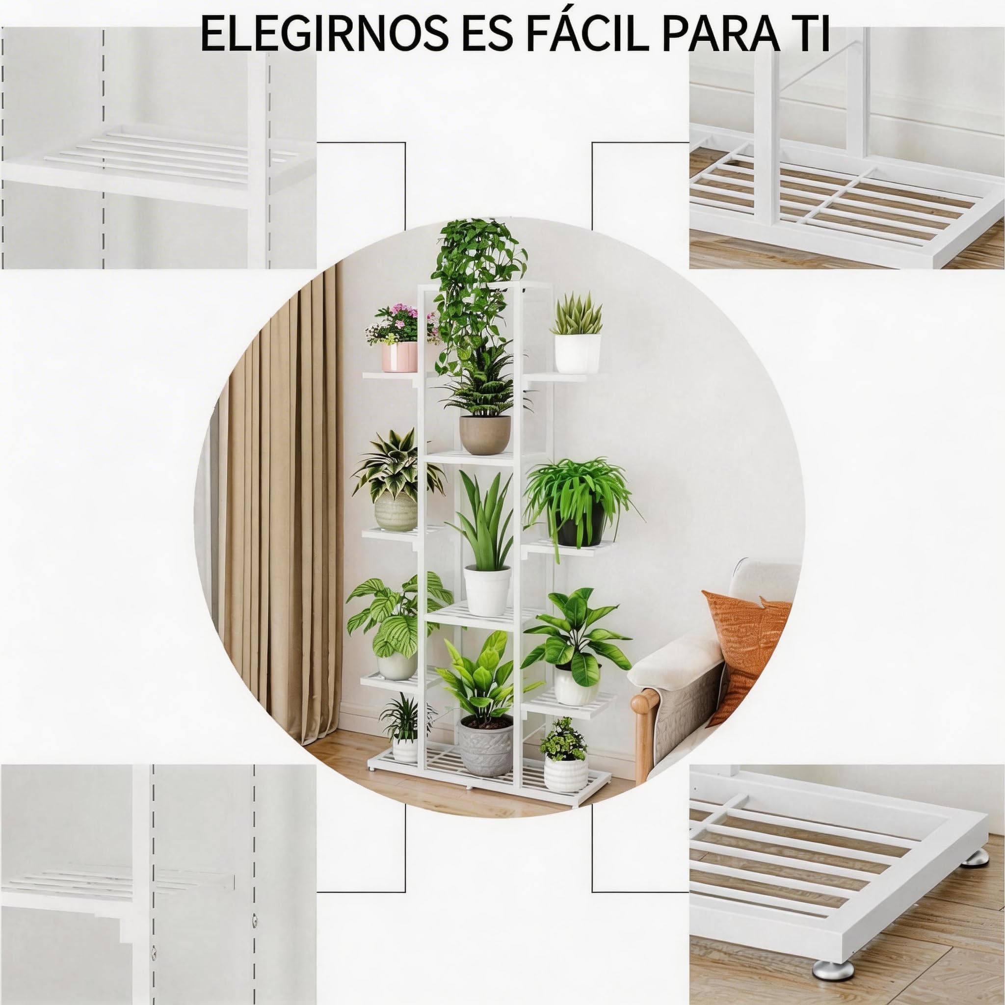 GarveeLife Étagère à Plantes Multi-Niveaux en Métal Blanc, Support pour Fleurs d'Intérieur et Extérieur, pour Balcon, Salon, Chambre et Jardin