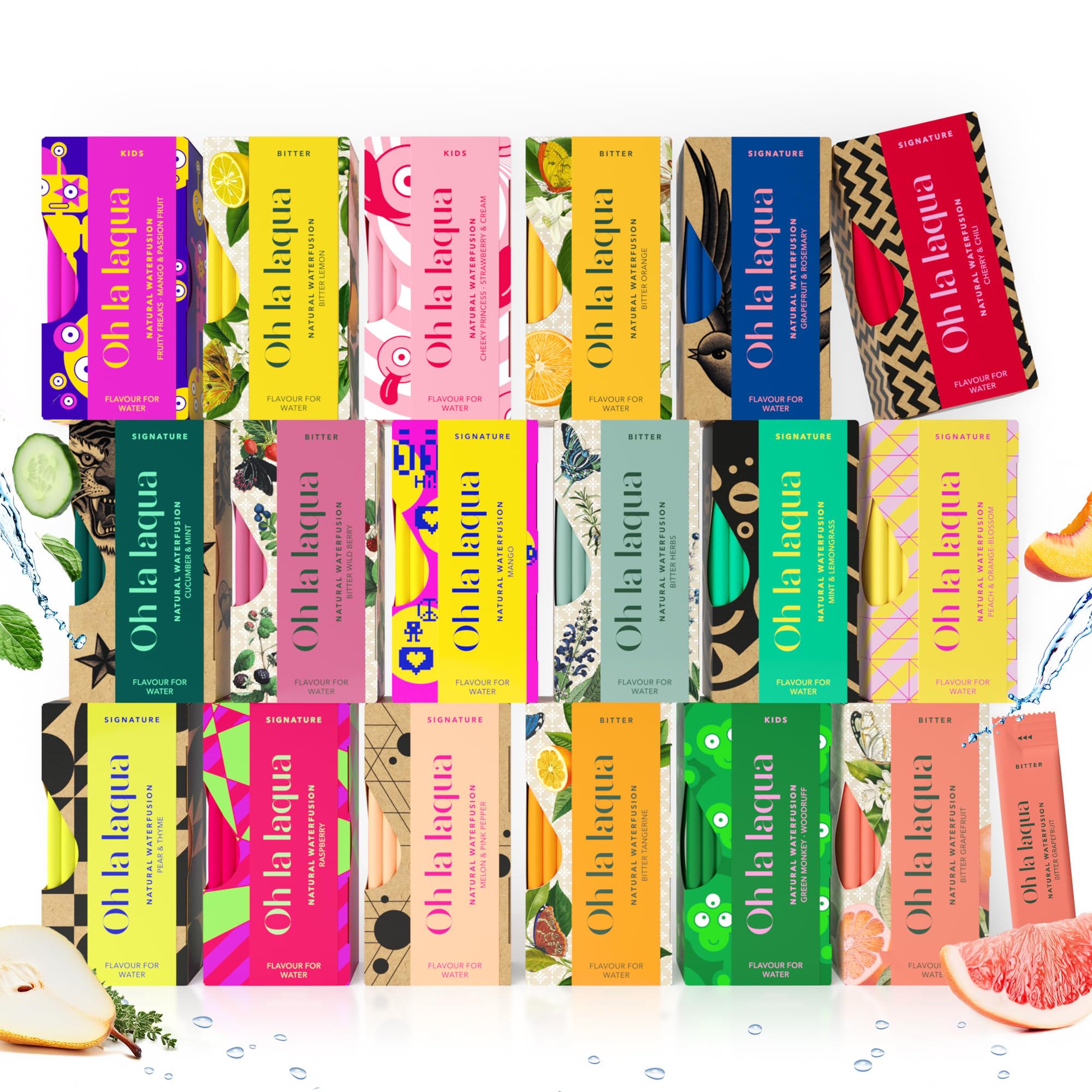 Oh la laqua - 18 Reasons Why - 180 Sticks - Wasser mit Geschmack - Ohne Zucker - Ohne Süßstoff - 18 Flavours - Infused Water - 100% Natürlich - Vegan