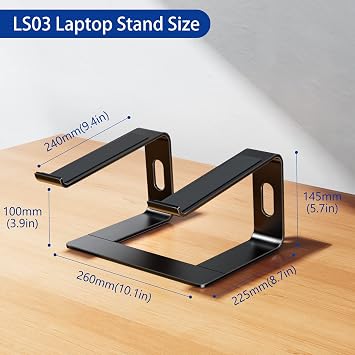 BESIGN LS03 Aluminum Laptop Stand, Ergonomic Detachable Computer Stand, Notebook Riser, Laptop Mount Compatible with Air, Pro, Dell, HP, Lenovo More 10-15.6 Laptops, Black