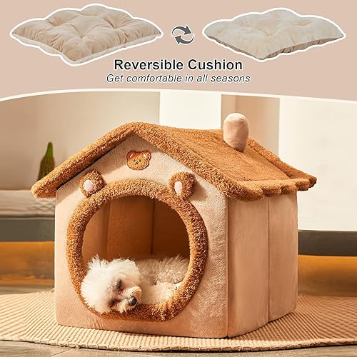 Miniatura 7 de Dog & Cat House - Cama para perros y gatos con cubierta cueva con parte inferior antideslizante (oso marrón, S)