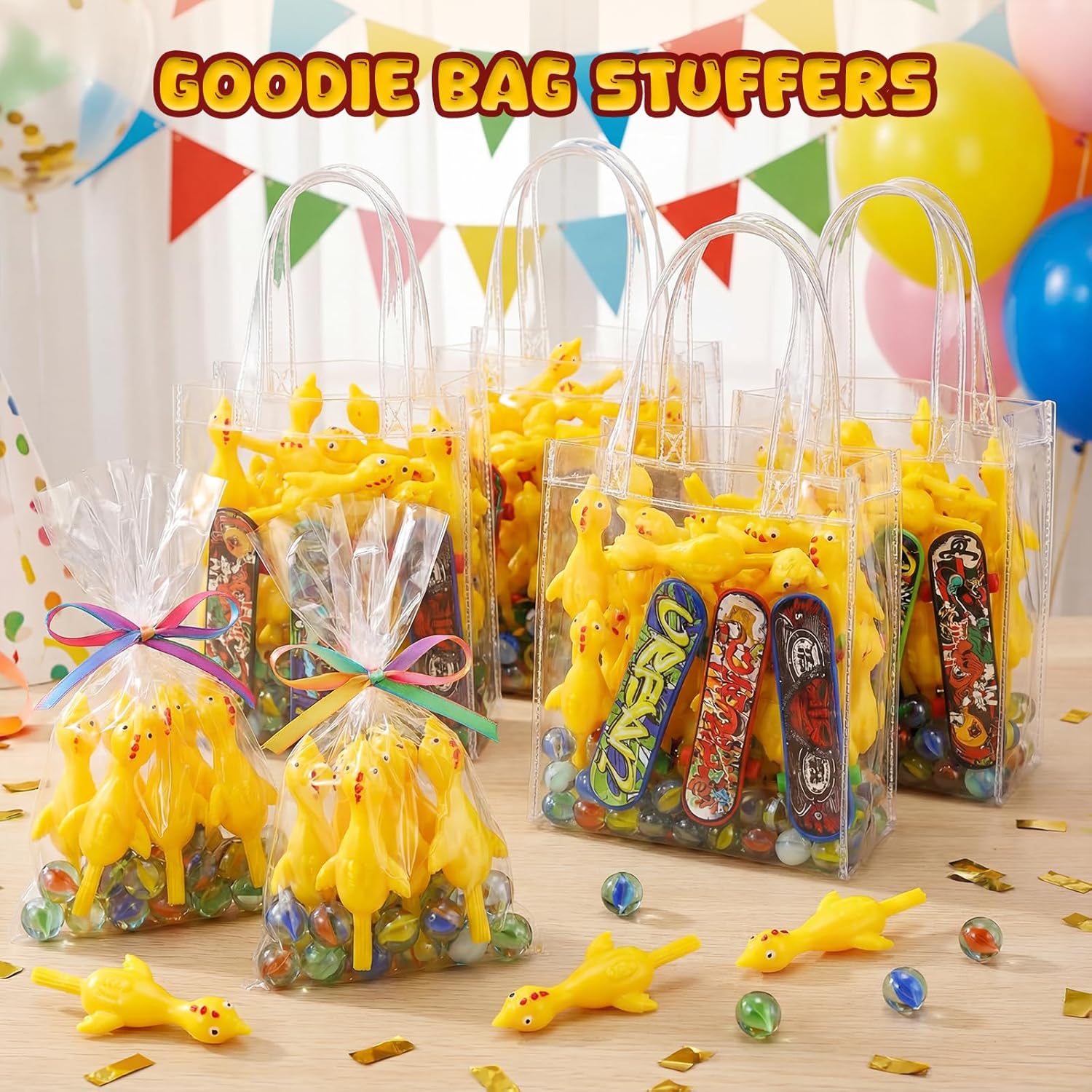 POPLAY 42PCS Flying Chicken Slingshot, Valentines Party Favors Treasure Box Toys for Kids, Flicking Rubber Chickens Finger Toys for Birthday Party Activity Gift, Classroom Prizes, Goodie Bag Stuffer - Image 2