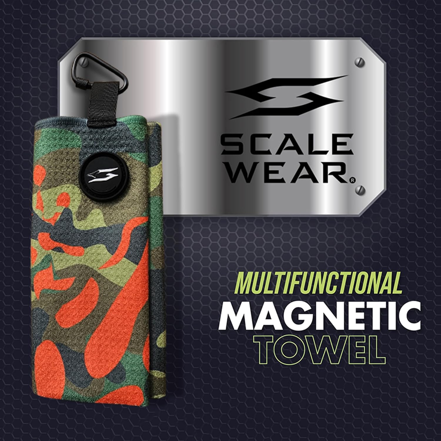 Magnetic Microfiber Waffle Golf Towel – Large 16"x24" Clean Golf Club Ball Magnet Clip to Hang on Bag Cart Strong Premium Strength Ultra Absorbent Gear Camo Men (Rippit Marine Camo) - Image 3