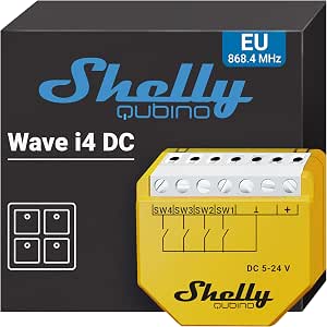 Shelly Wave i4DC – Z-Wave Home Automation Controller with 4 Inputs (5–24 V DC)│ Remote Control of Connected Devices│Timers and Smart Scenes│ 12 Click Actions Possible│ Z-Wave Gateway Required