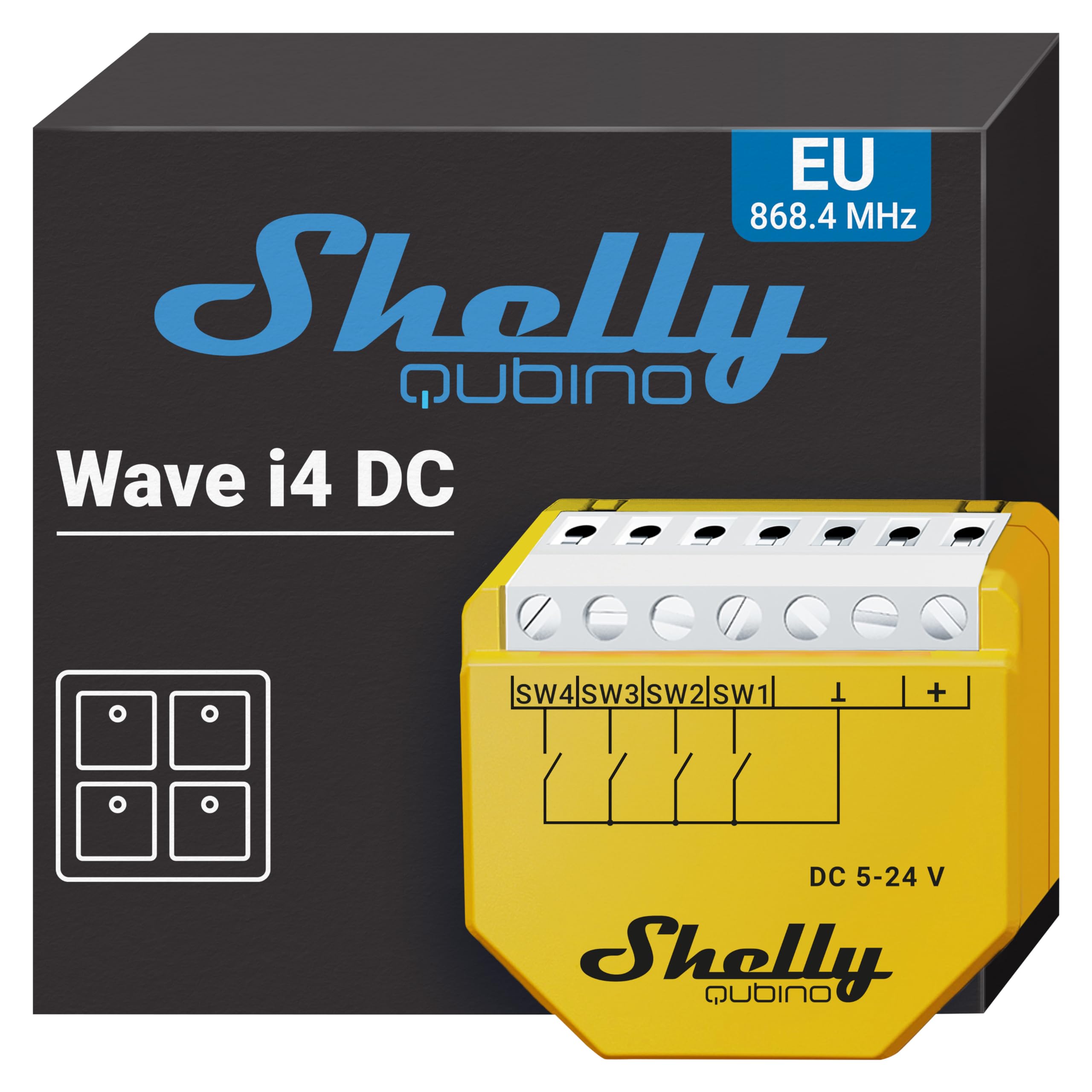 Shelly Wave i4 DC | Z-Wave Smart Controller | 4 Digitalen Eingängen 5-24 V DC | Hausautomation | Fortgeschrittene Steuerung | Z-Wave-Gateway Erforderlich | Erweiterte Funkreichweite
